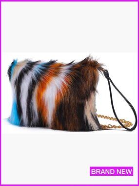 Faux Fur Evening Handbag Fluffy Fuzzy Purse Crossbody Shoulder Bag Y2K